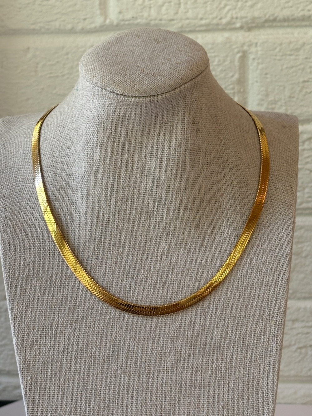 Gold Herringbone necklace, flat snake chain 16-18"